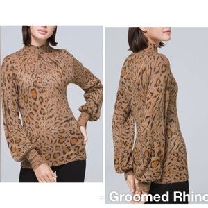 White House Black Market Animal Print Mock Neck Sweater Size S